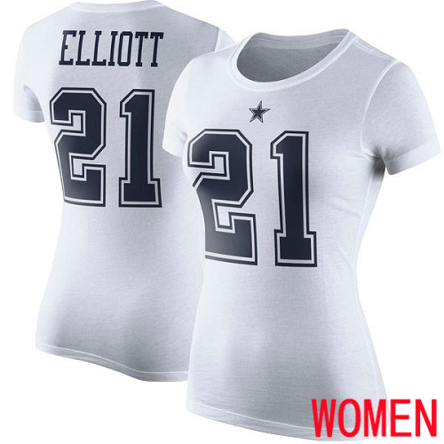 Women Dallas Cowboys White Ezekiel Elliott Rush Pride Name and Number #21 Nike NFL T Shirt->nfl t-shirts->Sports Accessory